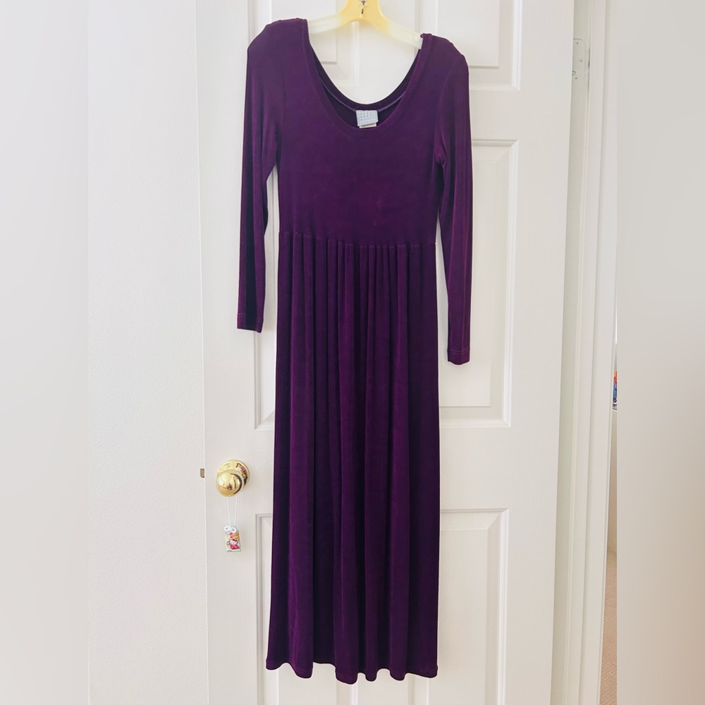 Vintage Rabbit Rabbit Designs Burgundy Long Sleeve Empire Waist Maxi Dress Sz 4